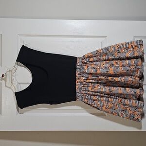 Kate Spade Saturday Mixed Media Dress Fit Flare Stripe Deer 100% Cotton Size XS